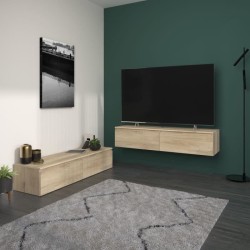 Meuble TV 2 tiroirs a suspendre ou a poser - LEVIATHAN - Décor Chene