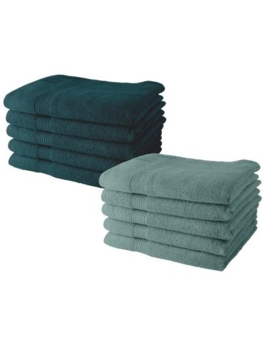 Lot de 10 serviettes de Toilette TODAY 50x90 cm 100% Coton - 5 paon + 5 celadon