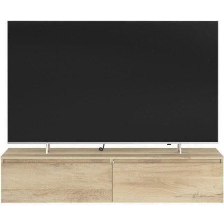 Meuble TV 2 tiroirs a suspendre ou a poser - LEVIATHAN - Décor Chene - 138,5 x 40 x 29 cm - PARISOT
