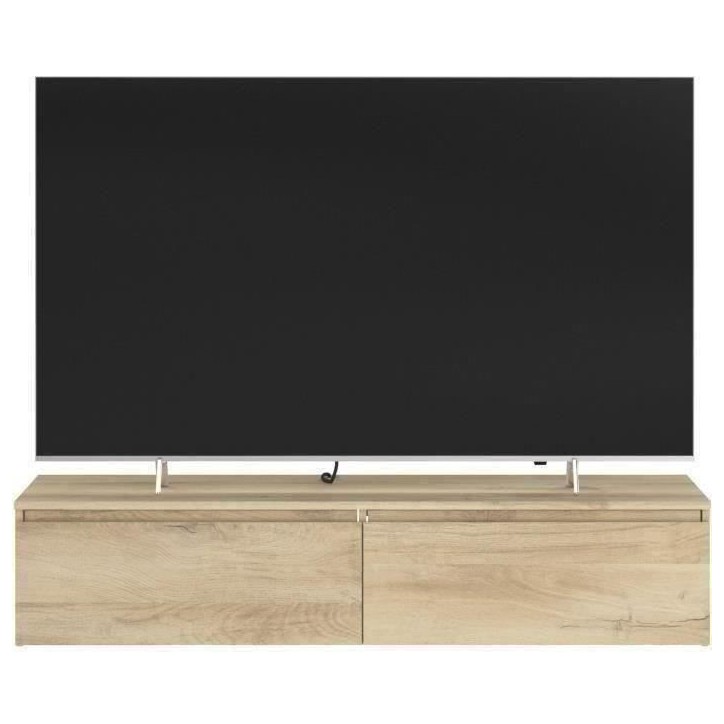 Meuble TV 2 tiroirs a suspendre ou a poser - LEVIATHAN - Décor Chene - 138,5 x 40 x 29 cm - PARISOT
