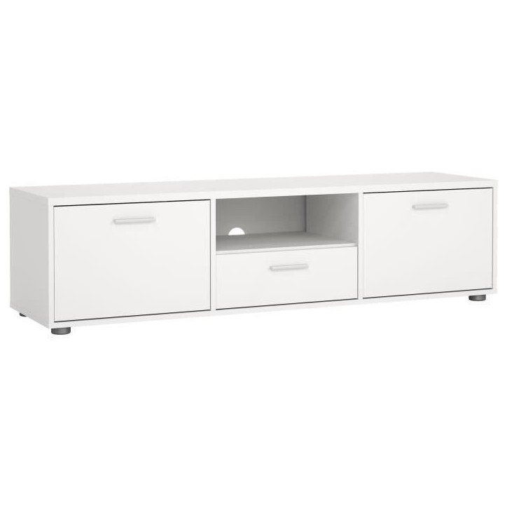 Meuble TV - MEDIA - Blanc mat - 2 portes, 1 tiroir - 147,2 x 39,8 x 38,4 cm Meuble TV - MEDIA - Blanc mat - 2 portes, 1 tiroir - 147,2 x 39,8 x 38,4 cm