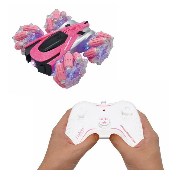 Crosslander 360+ - Voiture rose télécommandée Tout-Terrain lumineuse, programmable et rechargeable.