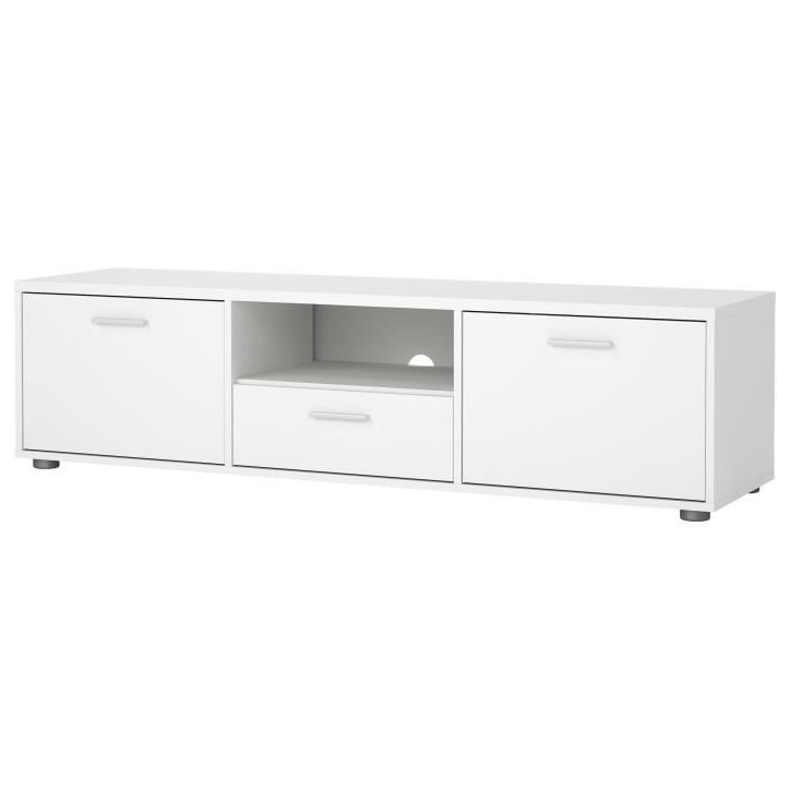 Meuble TV - MEDIA - Blanc mat - 2 portes, 1 tiroir - 147,2 x 39,8 x 38,4 cm Meuble TV - MEDIA - Blanc mat - 2 portes, 1 tiroir - 147,2 x 39,8 x 38,4 cm