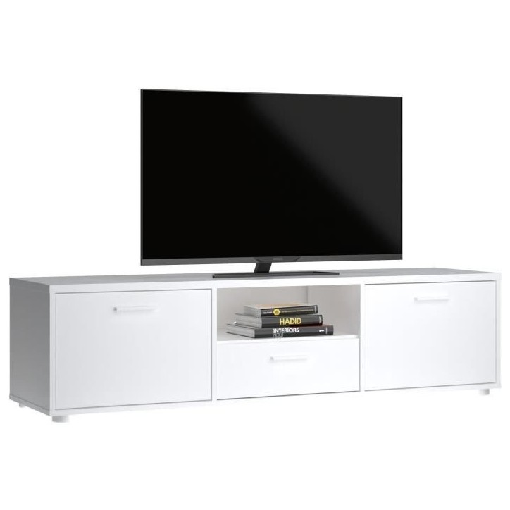 Meuble TV - MEDIA - Blanc mat - 2 portes, 1 tiroir - 147,2 x 39,8 x 38,4 cm Meuble TV - MEDIA - Blanc mat - 2 portes, 1 tiroir - 147,2 x 39,8 x 38,4 cm
