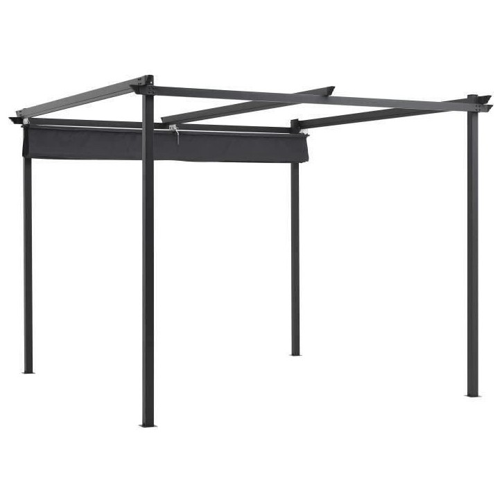 Pergola KIBA avec toit déroulant - Gris - 3 x 3 m Pergola KIBA avec toit déroulant - Gris - 3 x 3 m