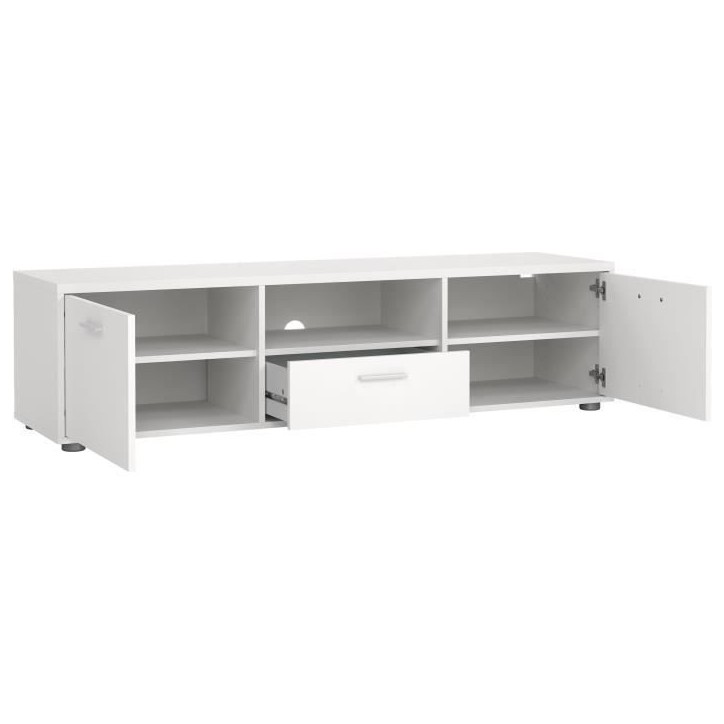 Meuble TV - MEDIA - Blanc mat - 2 portes, 1 tiroir - 147,2 x 39,8 x 38,4 cm Meuble TV - MEDIA - Blanc mat - 2 portes, 1 tiroir - 147,2 x 39,8 x 38,4 cm