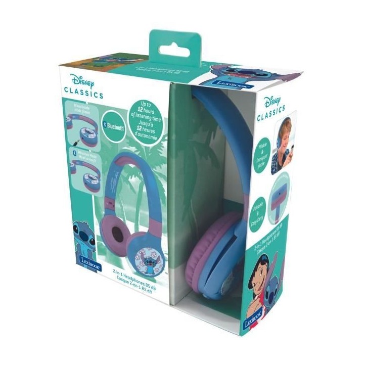 LEXIBOOK - Casque audio Bluetooth et filaire 2 en 1 - Pliable et ajustable - Disney Stitch LEXIBOOK - Casque audio Bluetooth et filaire 2 en 1 - Pliable et ajustable - Disney Stitch