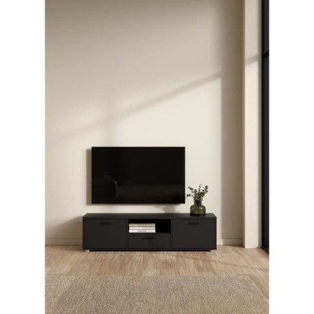 Meuble TV - MEDIA - Noir mat - 2 portes, 1 tiroir - 147,2 x 39,8 x 38,4 cm