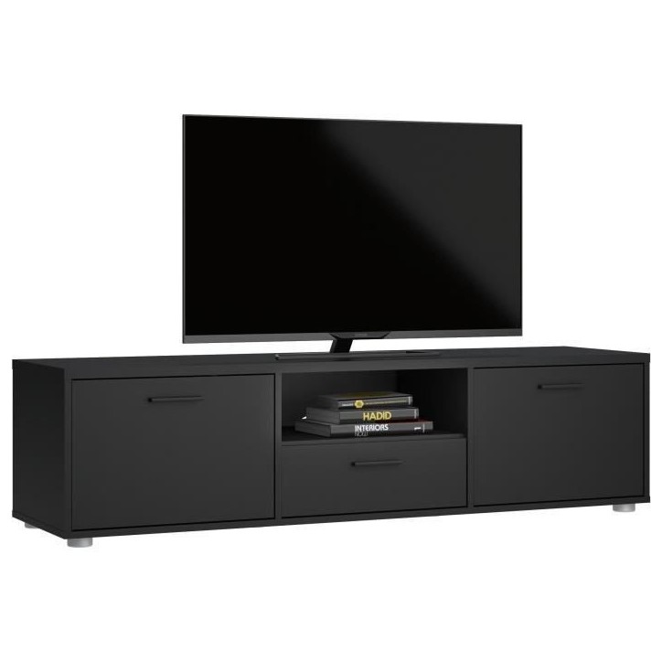 Meuble TV - MEDIA - Noir mat - 2 portes, 1 tiroir - 147,2 x 39,8 x 38,4 cm Meuble TV - MEDIA - Noir mat - 2 portes, 1 tiroir - 147,2 x 39,8 x 38,4 cm