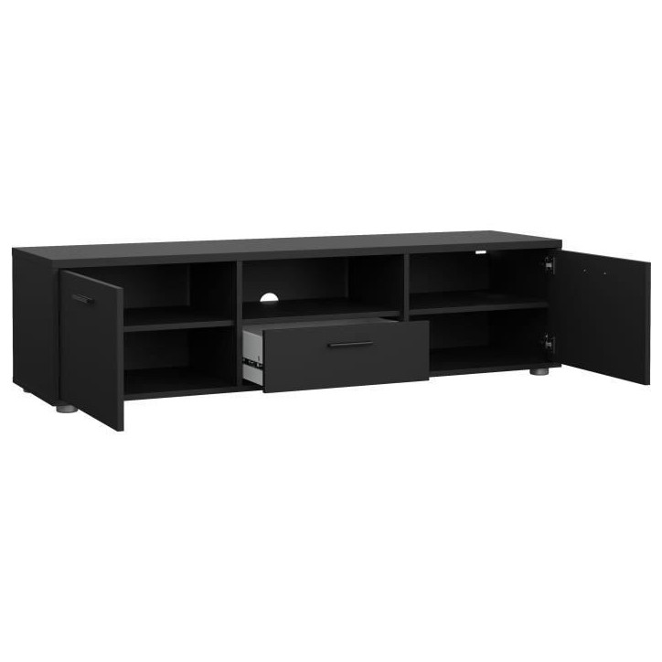 Meuble TV - MEDIA - Noir mat - 2 portes, 1 tiroir - 147,2 x 39,8 x 38,4 cm Meuble TV - MEDIA - Noir mat - 2 portes, 1 tiroir - 147,2 x 39,8 x 38,4 cm