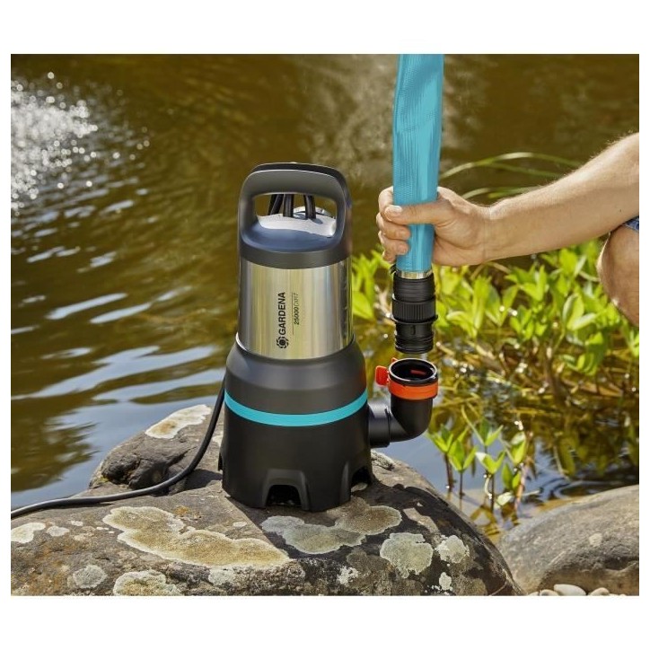 Pompe d'évacuation eau chargée 25000 GARDENA 1100W – Débit max 25000l/h & pression max 1.1bar – Extension garantie 5 ans