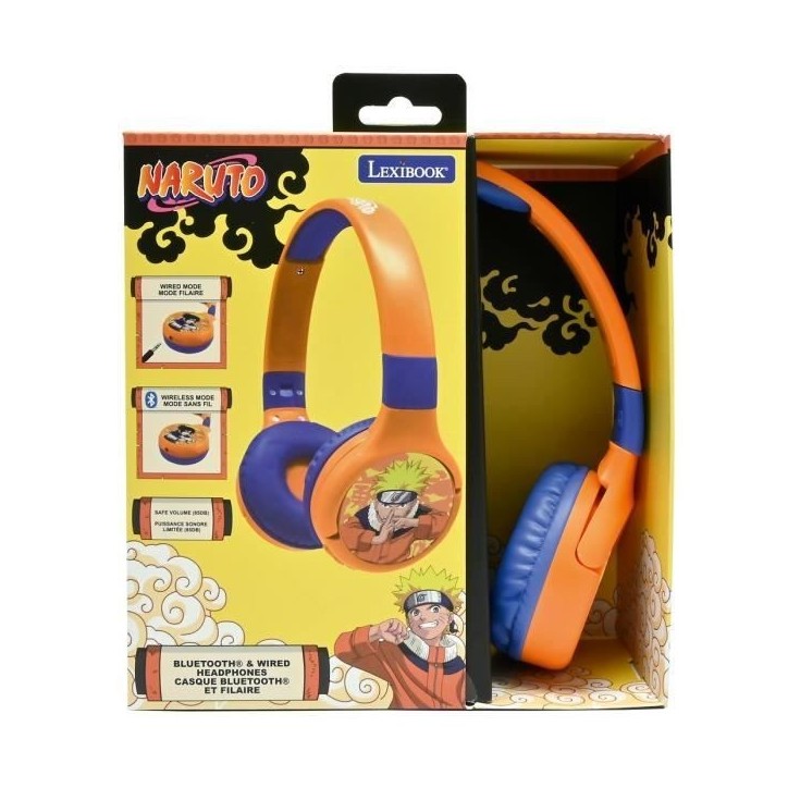 Casque 2 en 1 Bluetooth et Filaie confortable et pliable avec limitation de son Naruto