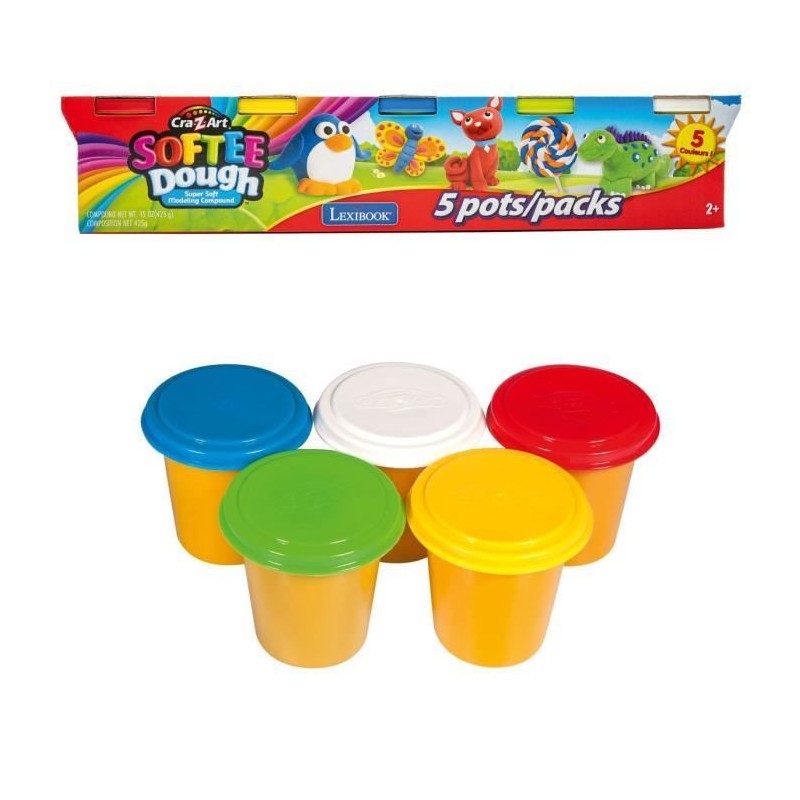 LEXIBOOK - Coffret de 5 pâtes a modeler Softee : couleurs classiques LEXIBOOK - Coffret de 5 pâtes a modeler Softee : couleurs classiques