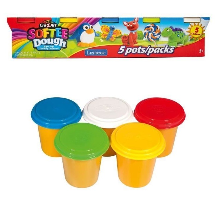 LEXIBOOK - Coffret de 5 pâtes a modeler Softee : couleurs classiques LEXIBOOK - Coffret de 5 pâtes a modeler Softee : couleurs classiques