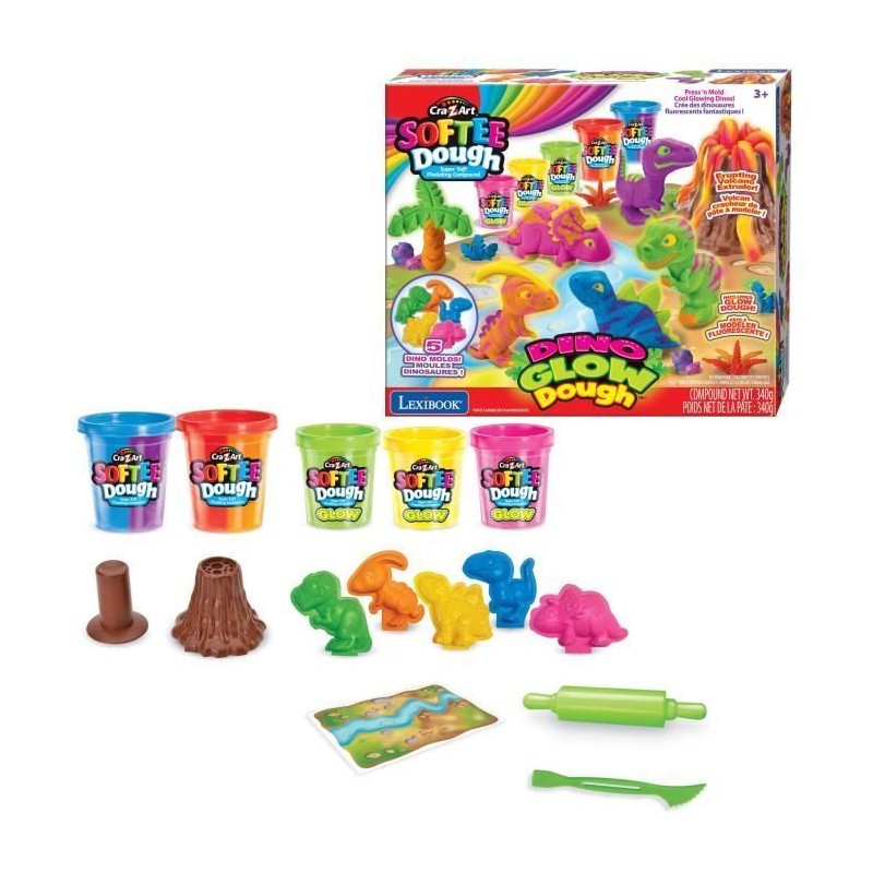 LEXIBOOK - Kit de dinosaures en pâte a modeler malléable et fluoresc LEXIBOOK - Kit de dinosaures en pâte a modeler malléable et fluoresc