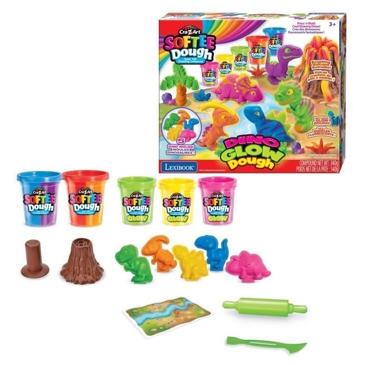 LEXIBOOK - Kit de dinosaures en pâte a modeler malléable et fluorescente LEXIBOOK - Kit de dinosaures en pâte a modeler malléable et fluorescente