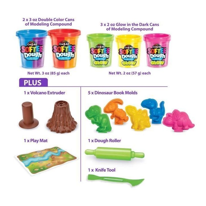 LEXIBOOK - Kit de dinosaures en pâte a modeler malléable et fluorescente LEXIBOOK - Kit de dinosaures en pâte a modeler malléable et fluorescente