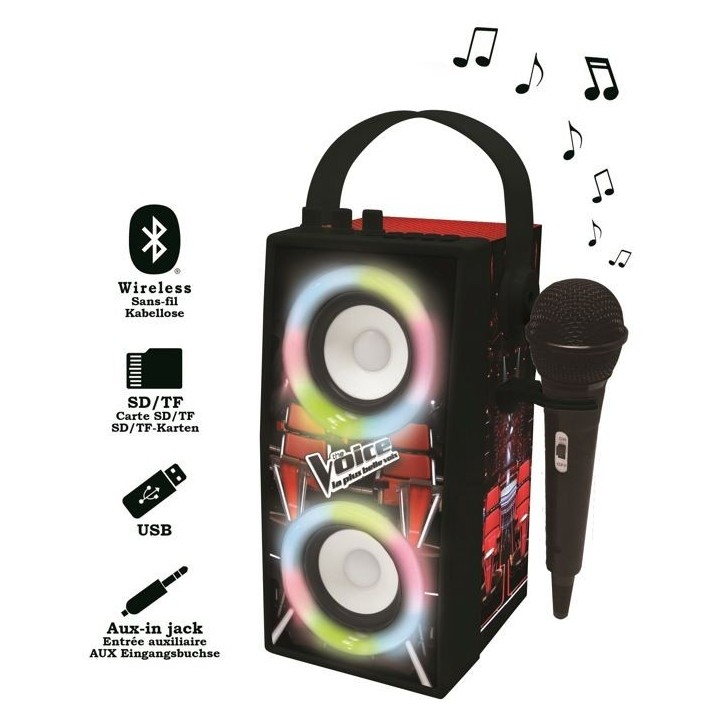 Enceinte Tendance Bluetooth portable avec micro et effets lumineux The Voice Enceinte Tendance Bluetooth portable avec micro et effets lumineux The Voice