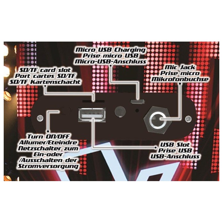 Enceinte Tendance Bluetooth portable avec micro et effets lumineux The Voice Enceinte Tendance Bluetooth portable avec micro et effets lumineux The Voice