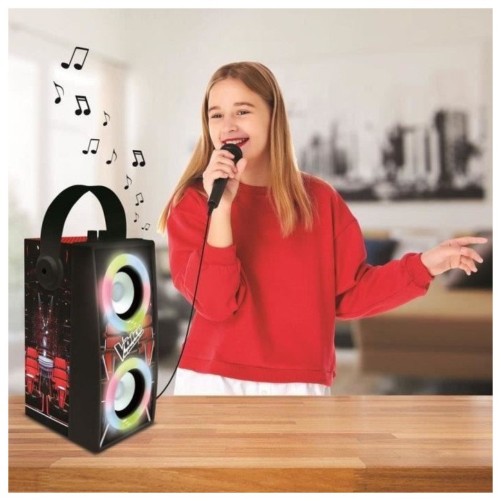 Enceinte Tendance Bluetooth portable avec micro et effets lumineux The Voice Enceinte Tendance Bluetooth portable avec micro et effets lumineux The Voice