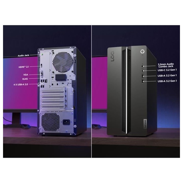 PC de bureau LENOVO LOQ Tower 17IRR9 | Sans Windows - 15,6 FHD - Intel i5-14400 - RTX 5060 8Go - RAM 16 Go - SSD 512 Go PC de bureau LENOVO LOQ Tower 17IRR9 | Sans Windows - 15,6 FHD - Intel i5-14400 - RTX 5060 8Go - RAM 16 Go - SSD 512 Go