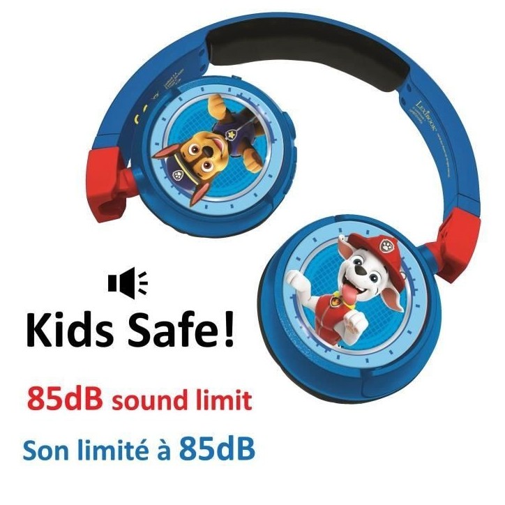 PAT' PATROUILLE - Casque 2 en 1 Bluetooth - Filaire confortable et pliable pour enfants avec limitation de son - LEXIBOOK PAT' PATROUILLE - Casque 2 en 1 Bluetooth - Filaire confortable et pliable pour enfants avec limitation de son - LEXIBOOK
