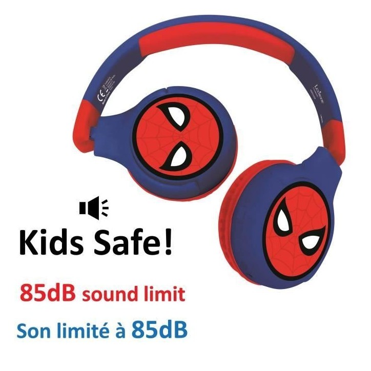 SPIDER-MAN - Casque 2 en 1 Bluetooth - Filaire confortable et pliable pour enfants avec limitation de son - LEXIBOOK SPIDER-MAN - Casque 2 en 1 Bluetooth - Filaire confortable et pliable pour enfants avec limitation de son - LEXIBOOK