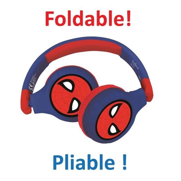 SPIDER-MAN - Casque 2 en 1 Bluetooth - Filaire confortable et pliable pour enfants avec limitation de son - LEXIBOOK SPIDER-MAN - Casque 2 en 1 Bluetooth - Filaire confortable et pliable pour enfants avec limitation de son - LEXIBOOK