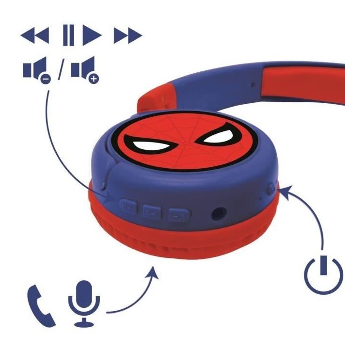 SPIDER-MAN - Casque 2 en 1 Bluetooth - Filaire confortable et pliable pour enfants avec limitation de son - LEXIBOOK SPIDER-MAN - Casque 2 en 1 Bluetooth - Filaire confortable et pliable pour enfants avec limitation de son - LEXIBOOK