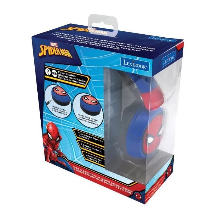 SPIDER-MAN - Casque 2 en 1 Bluetooth - Filaire confortable et pliable pour enfants avec limitation de son - LEXIBOOK SPIDER-MAN - Casque 2 en 1 Bluetooth - Filaire confortable et pliable pour enfants avec limitation de son - LEXIBOOK
