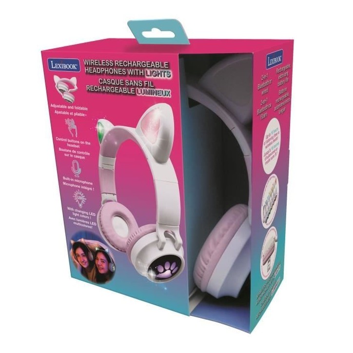 Casque audio 2-en-1 avec oreilles de chat LEXIBOOK - Bluetooth 5.0 - Rose - Pour enfants a partir de 4 ans