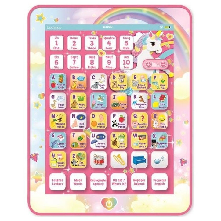 LEXIBOOK - Tablette Éducative Bilingue Licorne - Français, Anglais - Abécédaire Educatif Bilingue LEXIBOOK - Tablette Éducative Bilingue Licorne - Français, Anglais - Abécédaire Educatif Bilingue