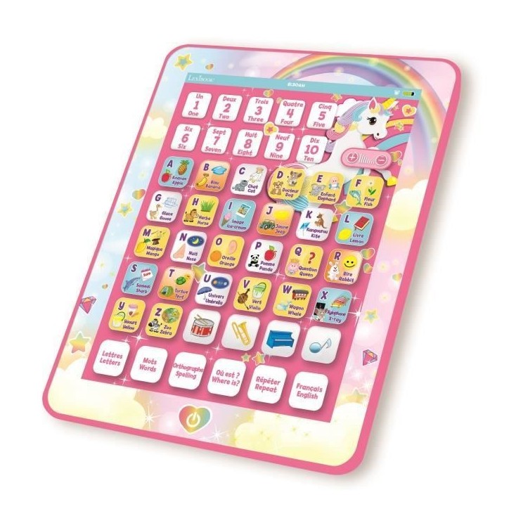 LEXIBOOK - Tablette Éducative Bilingue Licorne - Français, Anglais - Abécédaire Educatif Bilingue LEXIBOOK - Tablette Éducative Bilingue Licorne - Français, Anglais - Abécédaire Educatif Bilingue