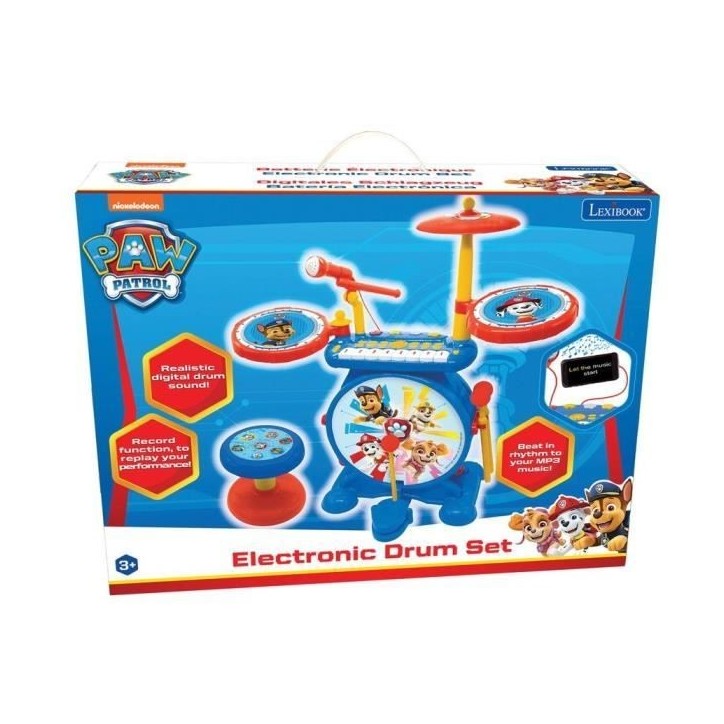 Pat' Patrouille - Batterie Électronique pour enfant - Lumineuse - Complete 3 en 1 - Clavier, cymbales et tabouret - LEXIBOOK Pat' Patrouille - Batterie Électronique pour enfant - Lumineuse - Complete 3 en 1 - Clavier, cymbales et tabouret - LEXIBOOK