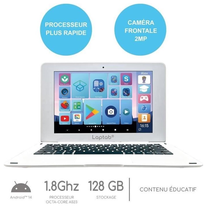 Ordinateur portable tactile LAPTAB pour enfant de 7 ans et plus, écran Full HD de 10.1, stockage 128Go, RAM 4 Go, LEXIBOOK Ordinateur portable tactile LAPTAB pour enfant de 7 ans et plus, écran Full HD de 10.1, stockage 128Go, RAM 4 Go, LEXIBOOK