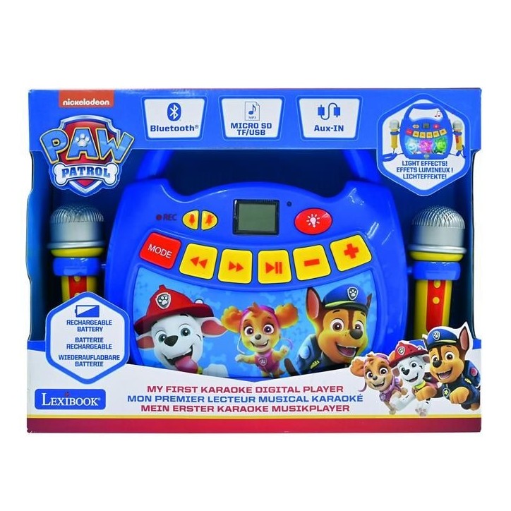 Enceinte Bluetooth La Pat' Patrouille avec Effets Lumineux, Micros et Batterie Rechargeable Enceinte Bluetooth La Pat' Patrouille avec Effets Lumineux, Micros et Batterie Rechargeable