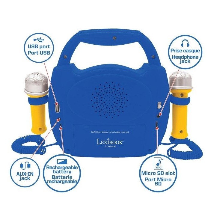 Enceinte Bluetooth La Pat' Patrouille avec Effets Lumineux, Micros et Batterie Rechargeable Enceinte Bluetooth La Pat' Patrouille avec Effets Lumineux, Micros et Batterie Rechargeable