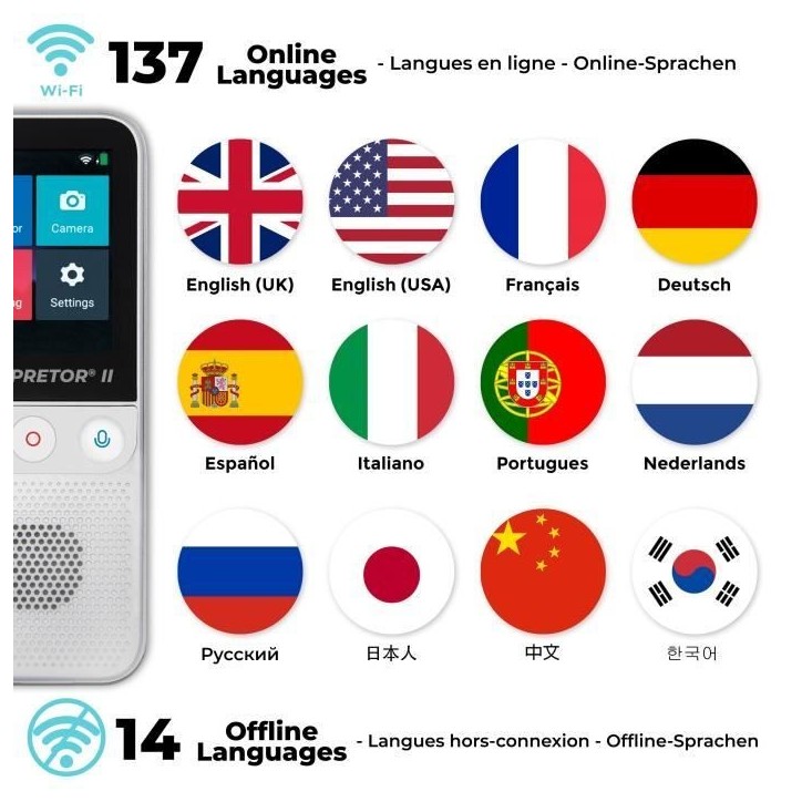 Interpretor 2 - Traducteur vocal instantané d'Intelligence Artificielle 137 langues avec appareil photo Interpretor 2 - Traducteur vocal instantané d'Intelligence Artificielle 137 langues avec appareil photo