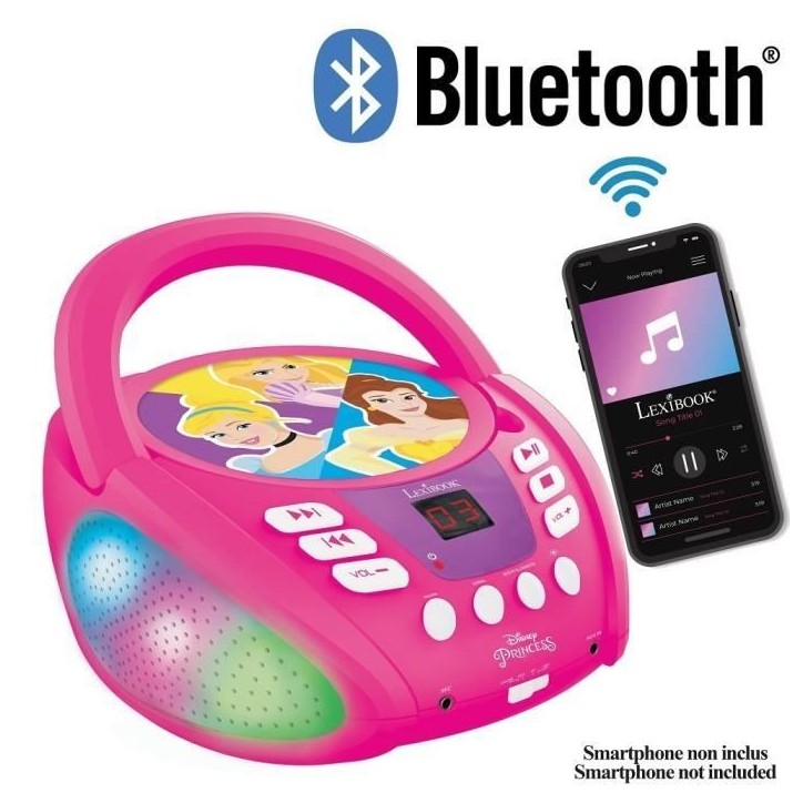 LECTEUR CD Bluetooth Disney Princess - Effets Lumineux - LEXIBOOK LECTEUR CD Bluetooth Disney Princess - Effets Lumineux - LEXIBOOK