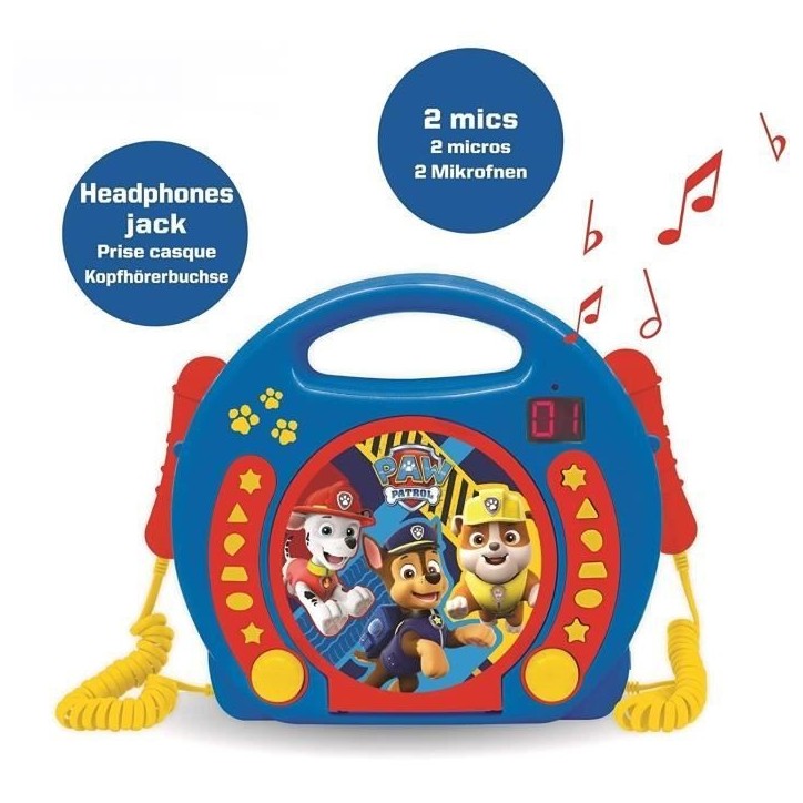 PAT' PATROUILLE - Lecteur CD karaoké enfant avec 2 microphones - LEXIBOOK PAT' PATROUILLE - Lecteur CD karaoké enfant avec 2 microphones - LEXIBOOK