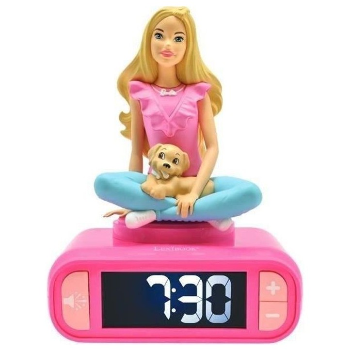 Réveil digital avec veilleuse lumineuse, Barbie en 3D, et effets sonores