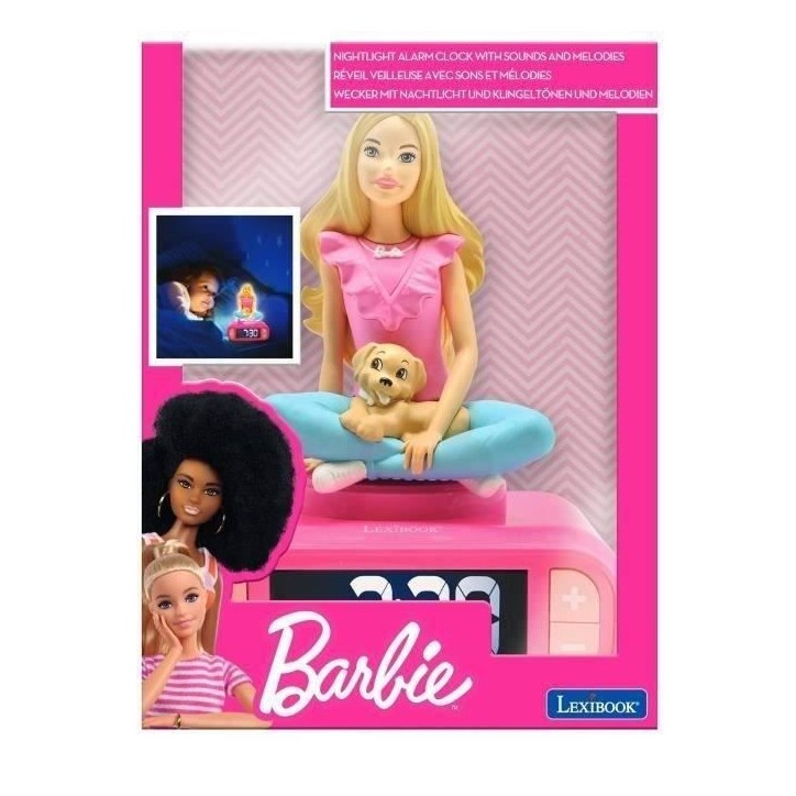 Réveil digital avec veilleuse lumineuse, Barbie en 3D, et effets sonores