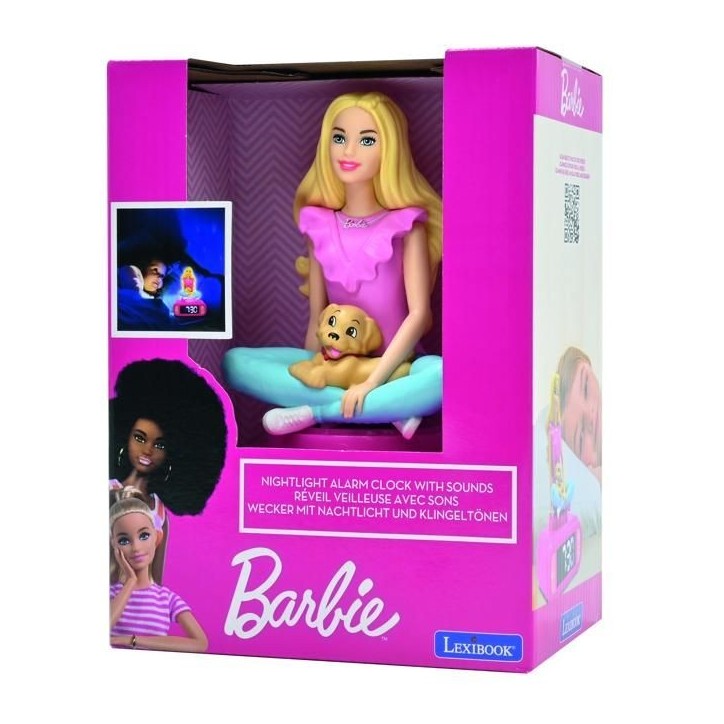 Réveil digital avec veilleuse lumineuse, Barbie en 3D, et effets sonores