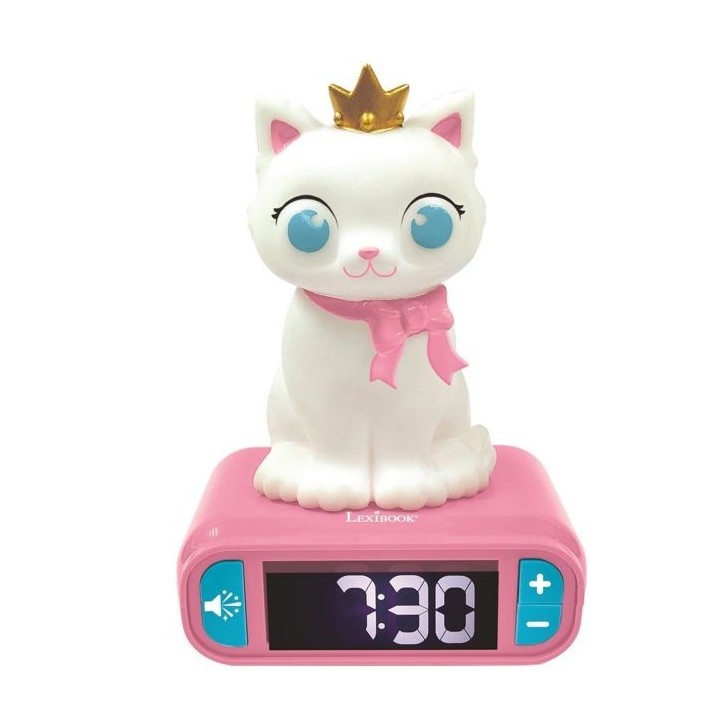 Réveil veilleuse digital LEXIBOOK - Chat - 3D lumineux et sonore - Blanc et rose - Enfant Réveil veilleuse digital LEXIBOOK - Chat - 3D lumineux et sonore - Blanc et rose - Enfant