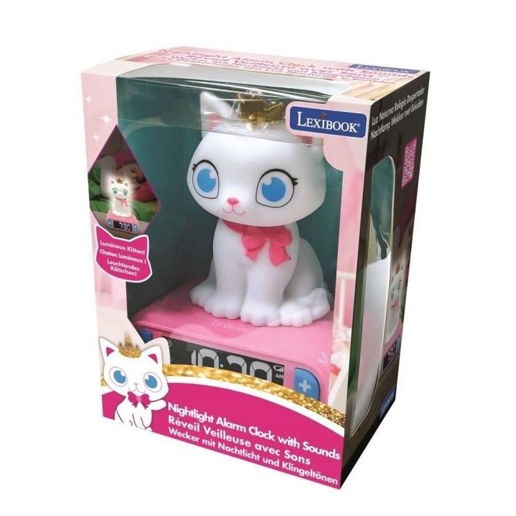 Réveil veilleuse digital LEXIBOOK - Chat - 3D lumineux et sonore - Blanc et rose - Enfant Réveil veilleuse digital LEXIBOOK - Chat - 3D lumineux et sonore - Blanc et rose - Enfant