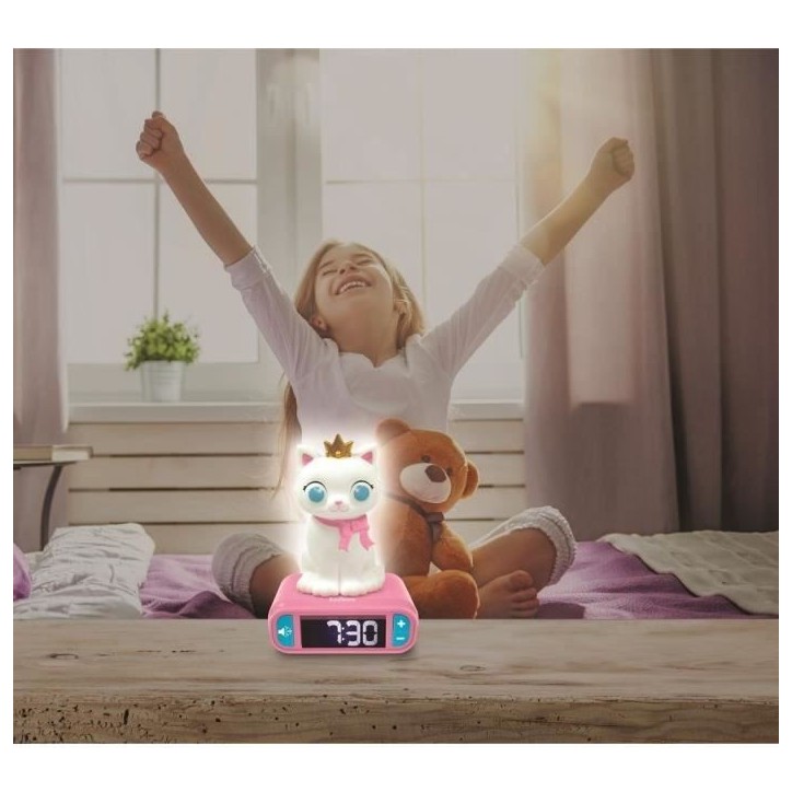 Réveil veilleuse digital LEXIBOOK - Chat - 3D lumineux et sonore - Blanc et rose - Enfant Réveil veilleuse digital LEXIBOOK - Chat - 3D lumineux et sonore - Blanc et rose - Enfant
