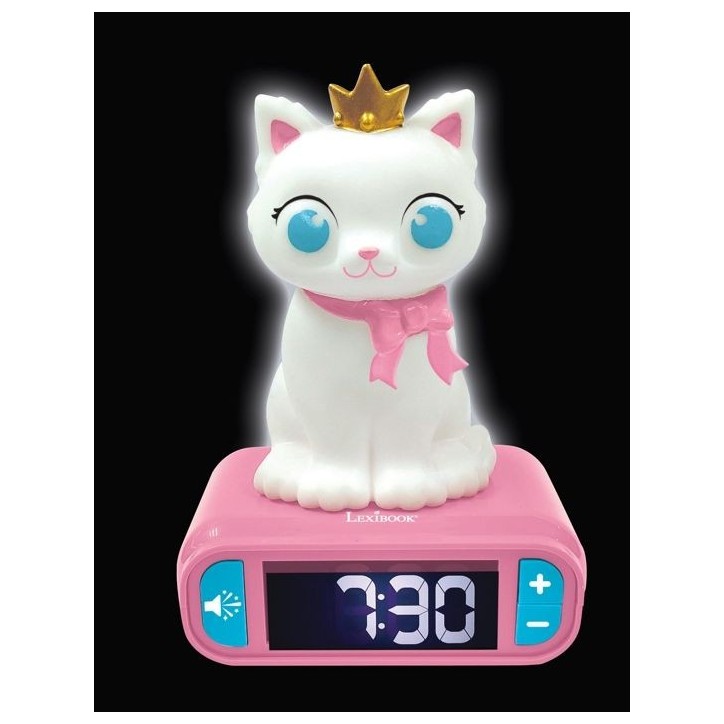 Réveil veilleuse digital LEXIBOOK - Chat - 3D lumineux et sonore - Blanc et rose - Enfant Réveil veilleuse digital LEXIBOOK - Chat - 3D lumineux et sonore - Blanc et rose - Enfant