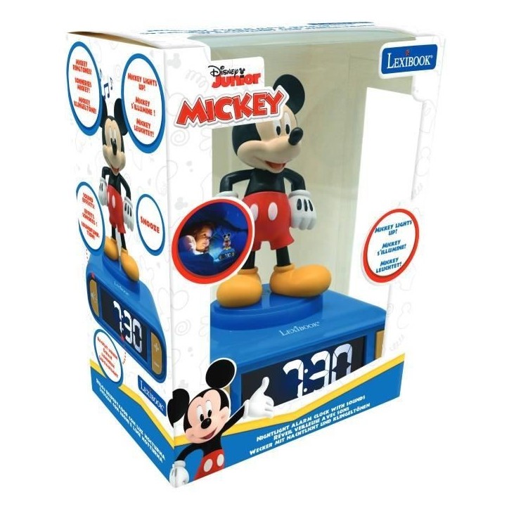 Réveil digital avec veilleuse lumineuse Mickey en 3D et effets sonores Réveil digital avec veilleuse lumineuse Mickey en 3D et effets sonores