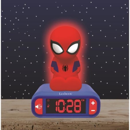 Réveil veilleuse digital LEXIBOOK - Spiderman - 3D lumineux et sonore - Rouge et bleu - Enfant