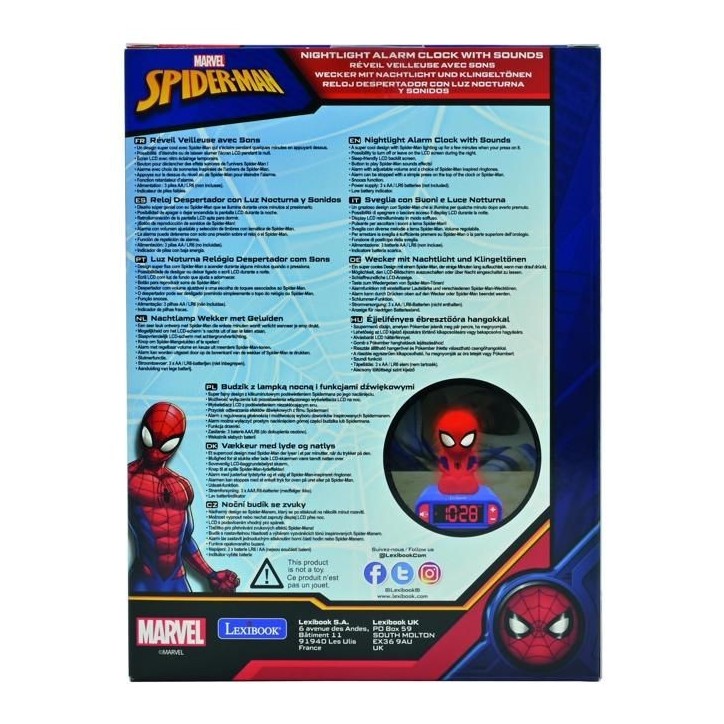 Réveil veilleuse digital LEXIBOOK - Spiderman - 3D lumineux et sonore - Rouge et bleu - Enfant Réveil veilleuse digital LEXIBOOK - Spiderman - 3D lumineux et sonore - Rouge et bleu - Enfant